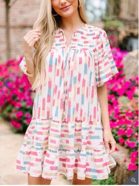 Abstract Print Bubble Sleeve Mini Dress by Entro